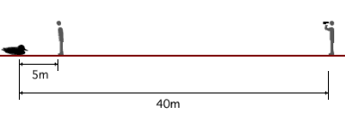 8倍の双眼鏡で40m先を見ると、対象が5m先にあるように見える