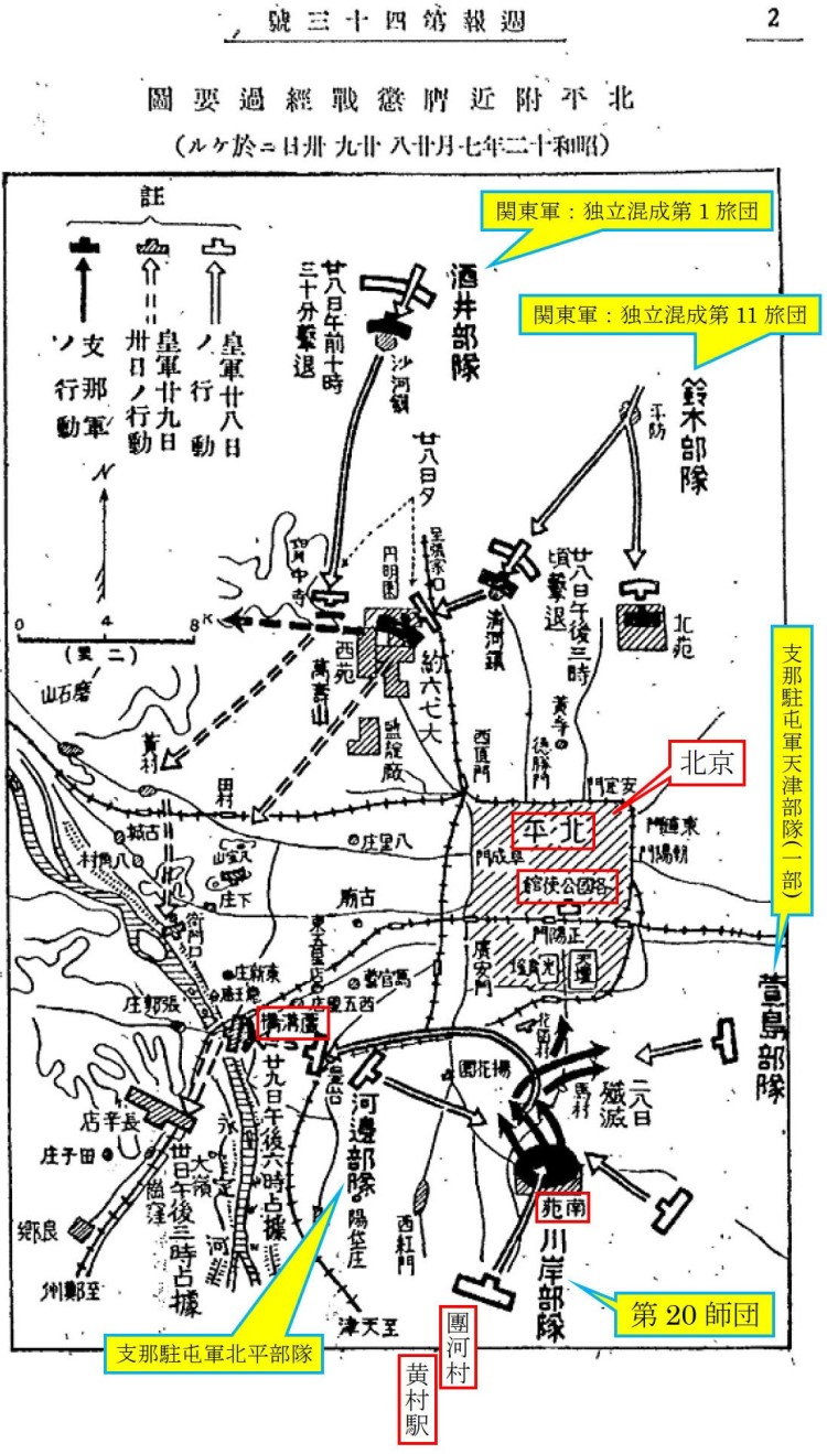日本軍による北京の包囲の地図