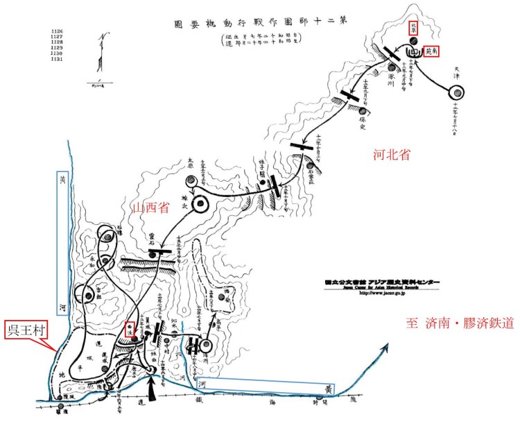 第２０師団の河北省から山西省への進攻ルート